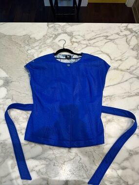 W by Worth Electric Blue Cap-Sleeve Belted Jacket